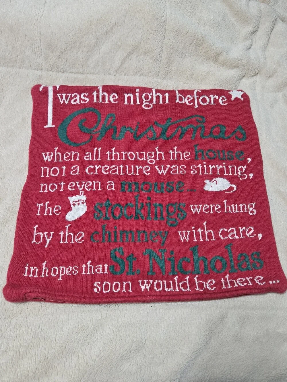 Christmas pillow case “‘Twas the Night before Christmas”, throw cover only